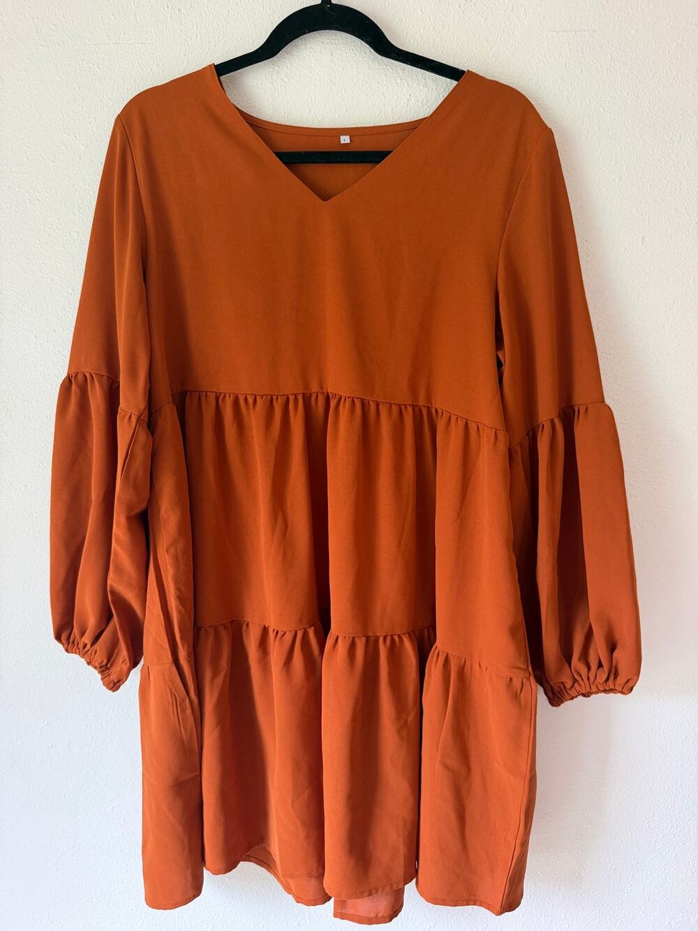 Burnt Orange Fall Flowy Boho Cottagecore Earth Tone Tunic Shift Dress Size Large